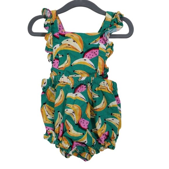 Old Navy Baby Girl 12-18M Banana Watermelon Linen Bubble Short Romper Ruffle - Picture 1 of 4